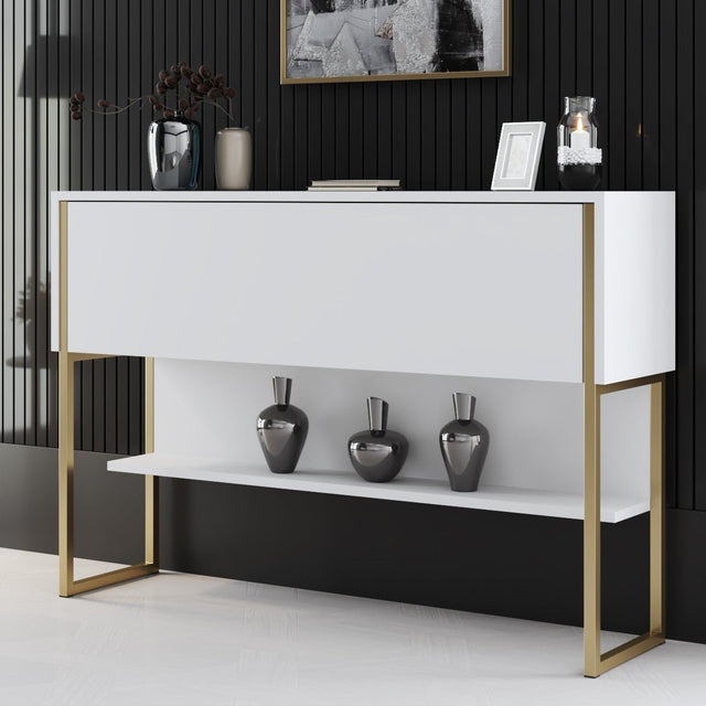 Sideboards - Modern Sideboard White Luxury 120x80x30 - Golden Frame - One Compartment - Dimehouse