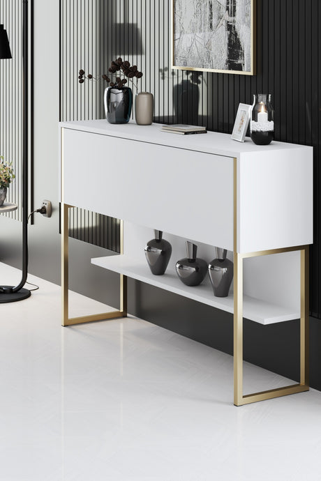 Sideboards - Modern Sideboard White Luxury 120x80x30 - Golden Frame - One Compartment - Dimehouse