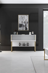 Sideboards - Modern Sideboard White Luxury 120x80x30 - Golden Frame - One Compartment - Dimehouse