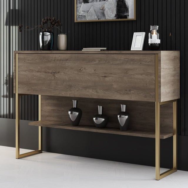 Sideboards - Modern Sideboard Walnut Luxury 120x80x30 - Golden Frame - One Compartment - Dimehouse