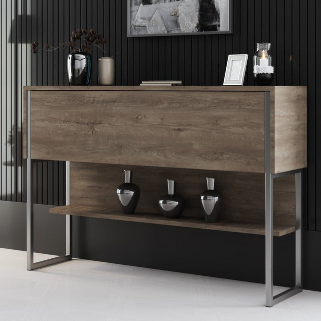 Sideboards - Modern Sideboard Walnut Luxury 120x80x30 - Silver Frame - One Compartment - Dimehouse