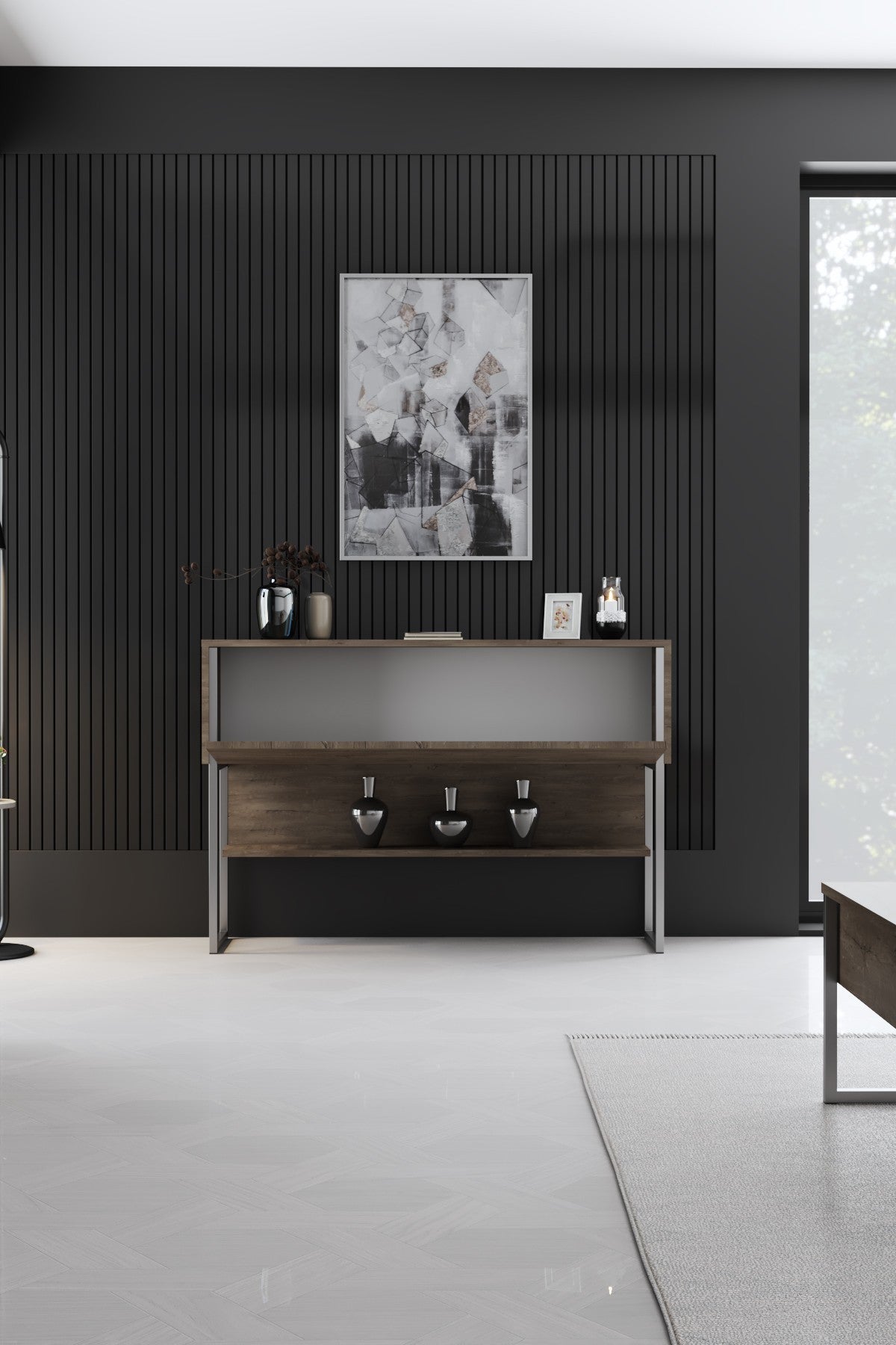 Sideboards - Modern Sideboard Walnut Luxury 120x80x30 - Silver Frame - One Compartment - Dimehouse