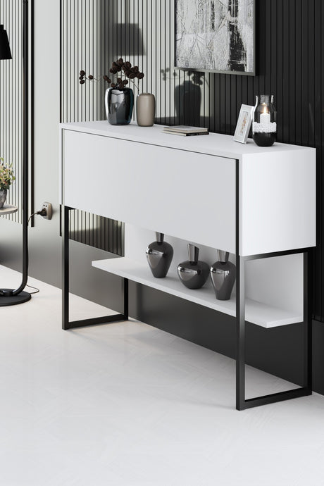 Sideboards - Modern Sideboard White Luxury 120x80x30 - Black Frame - One Compartment - Dimehouse