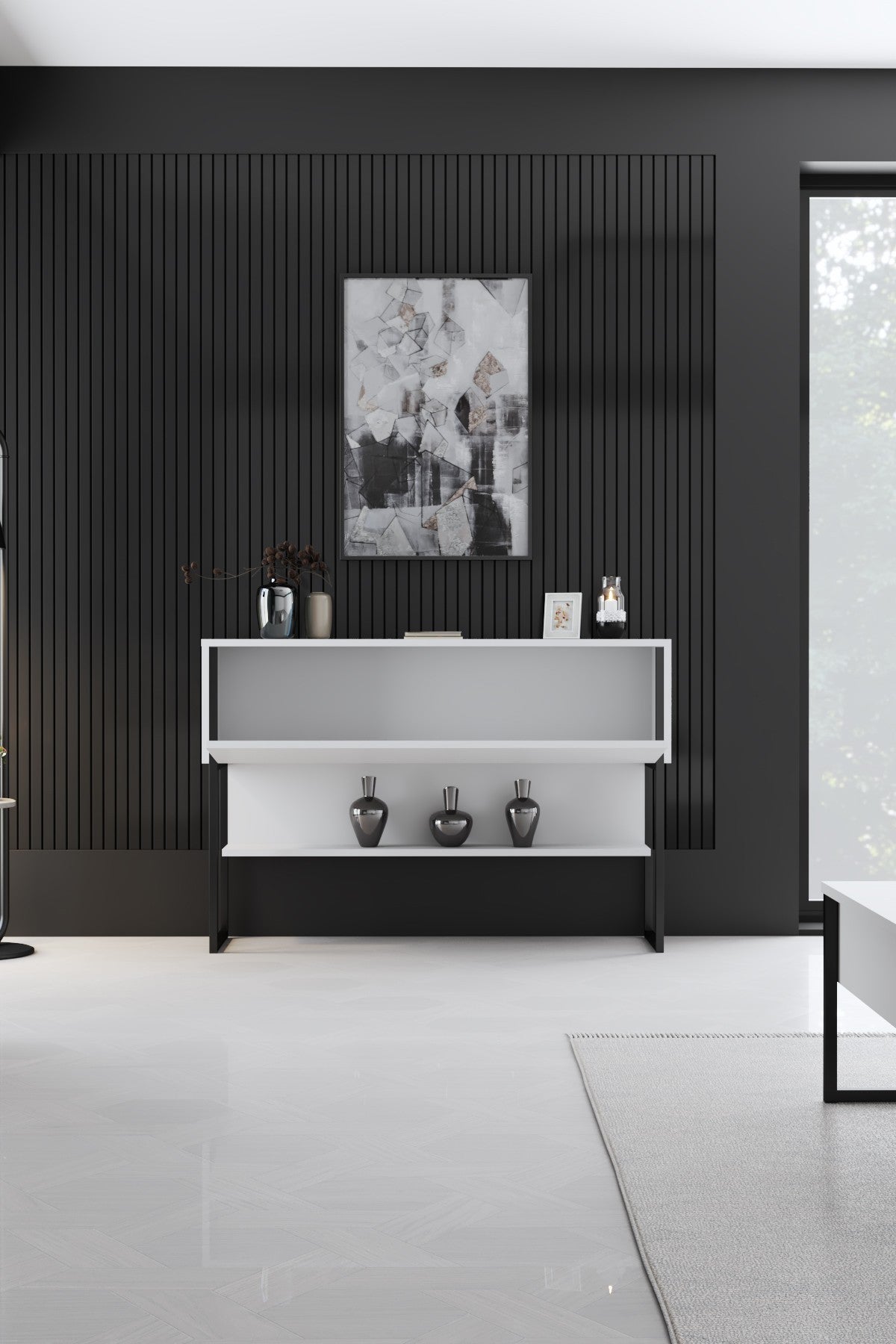Sideboards - Modern Sideboard White Luxury 120x80x30 - Black Frame - One Compartment - Dimehouse