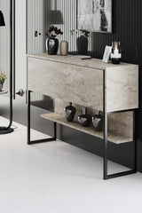 Sideboards - Modern Sideboard Travertine Luxury 120x80x35 - Black Frame - One Compartment - Dimehouse