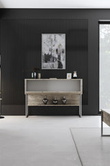 Sideboards - Modern Sideboard Travertine Luxury 120x80x30 - Silver Frame - One Compartment - Dimehouse