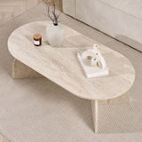 Melina coffee table travertine oval 120 cm Melamine-coated wood composite