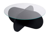 Coffee tables - Round coffee table Aris black melamine and transparent glass 75 cm - Dimehouse