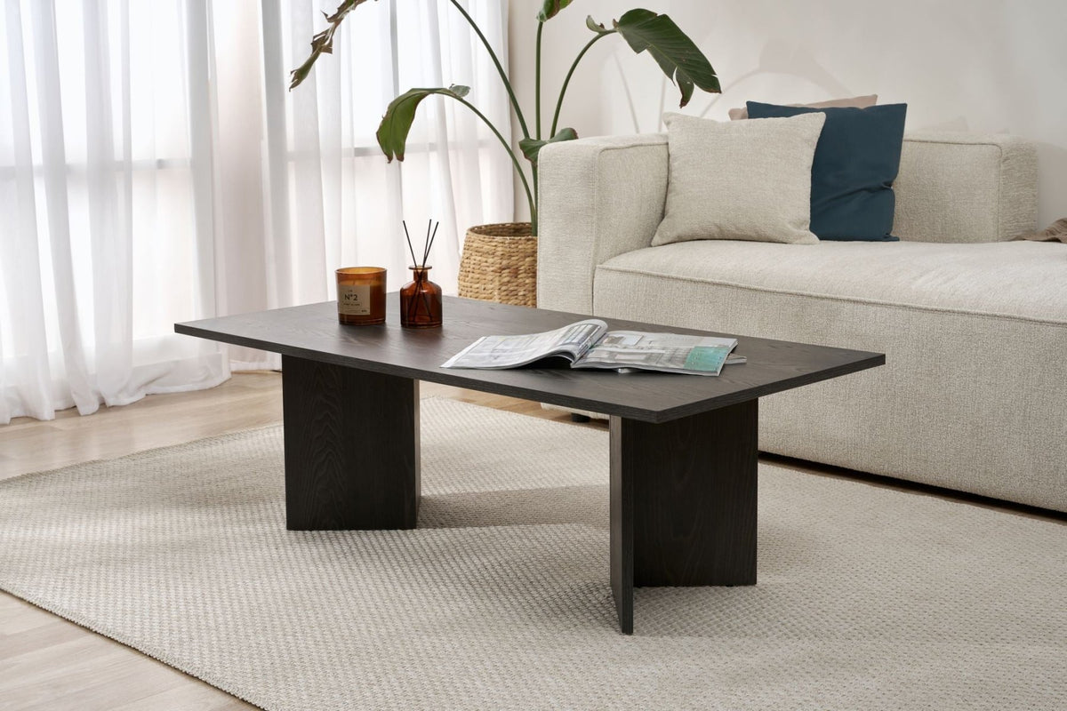 Coffee tables - Rectangular coffee table black melamine Sabin 119x60 cm - Dimehouse