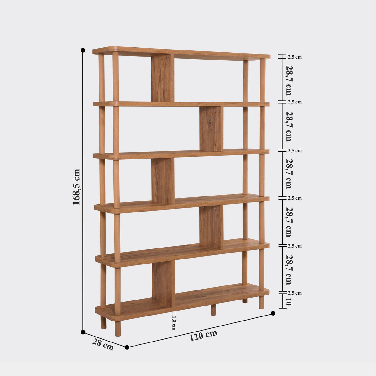 Bookcases - Japandi bookcase pine wood melamine Meta 120x168.5x28 cm - Dimehouse