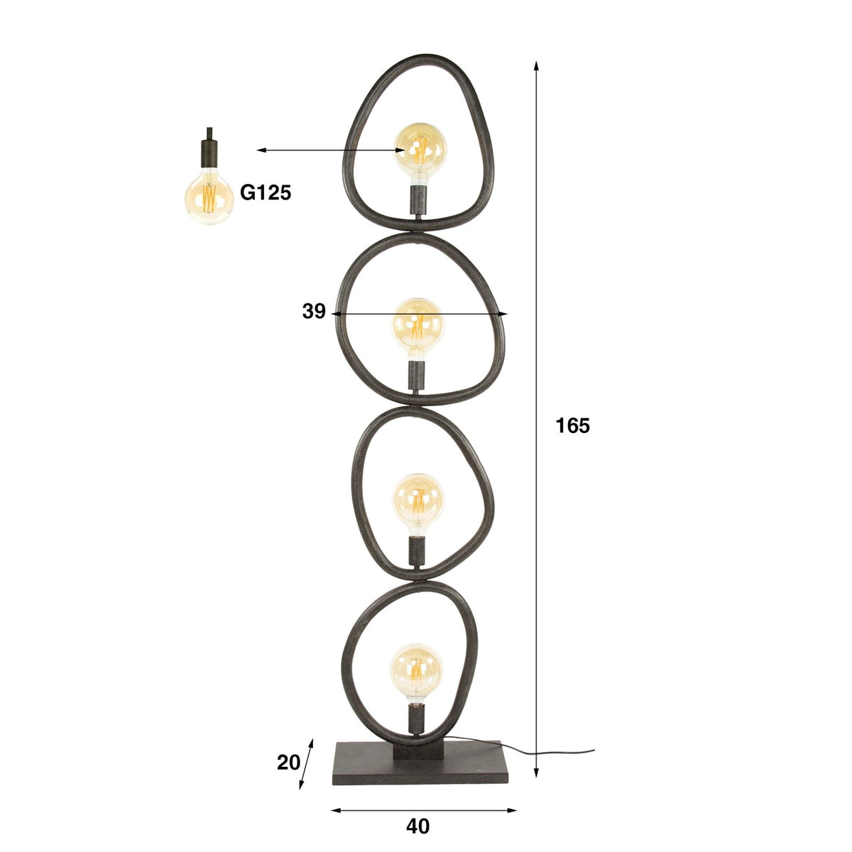 Floor lamps - Floor lamp Orion 4 - lights Black Metal 165 cm - Dimehouse
