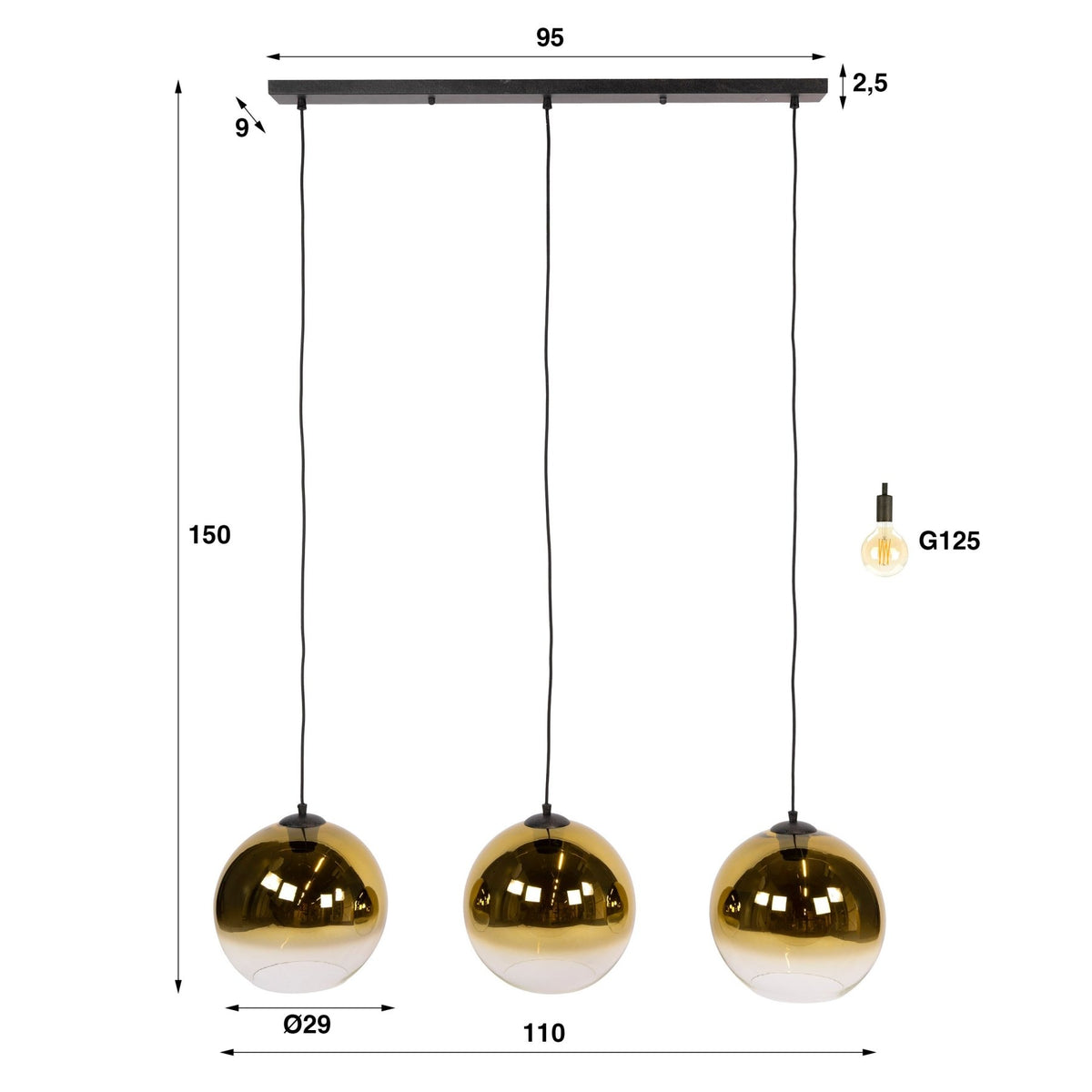 Hanging lamp - Glass hanging lamp Juliette 3 - light gold glass - Dimehouse