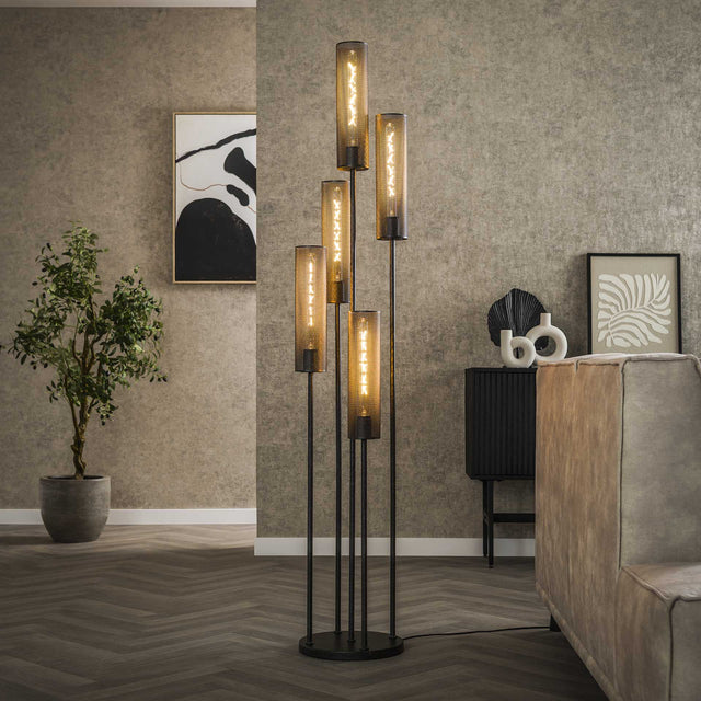 Floor lamps - Floor lamp Zavi 5 - light stepped mesh black - Dimehouse