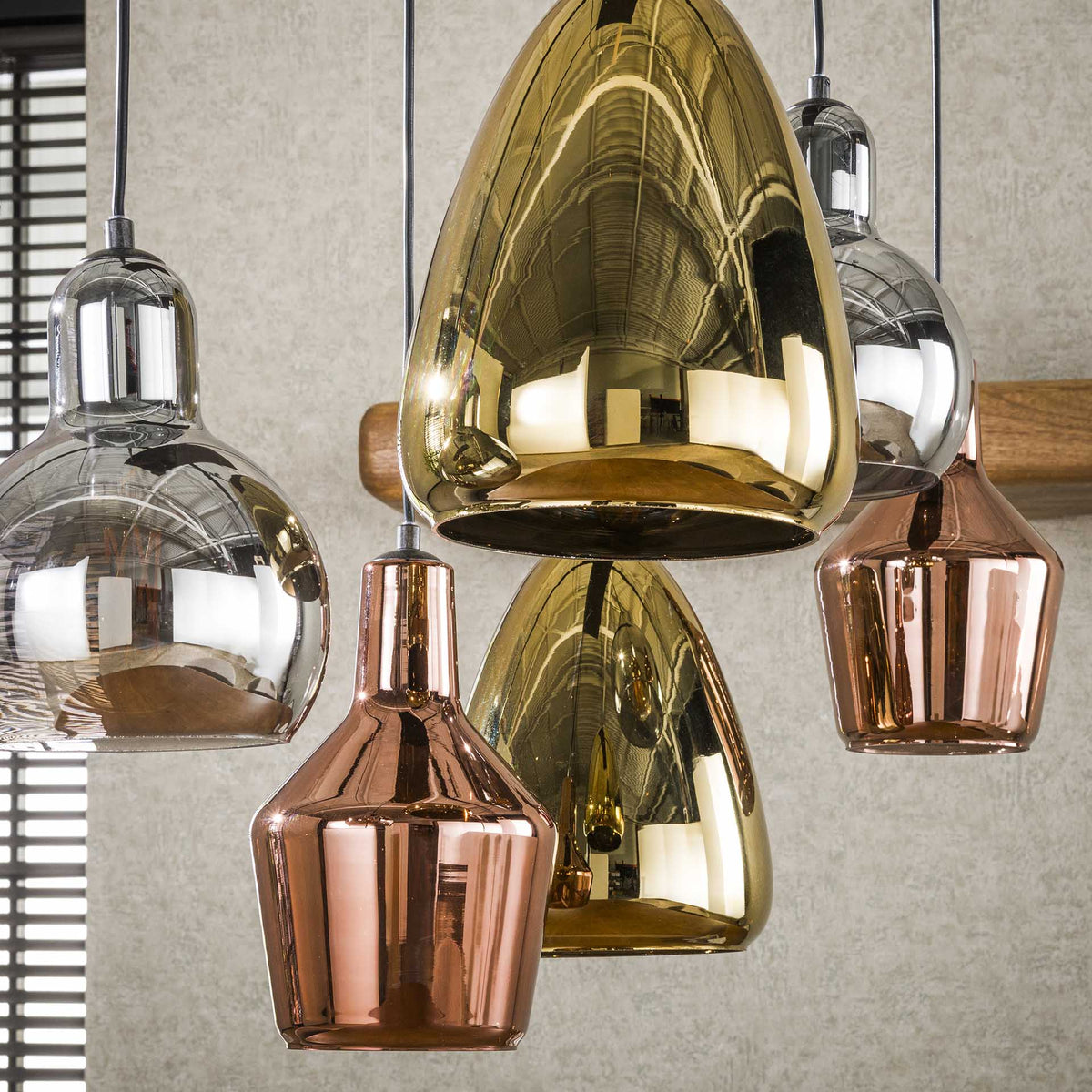 Industrial hanging lamp pam colored glass mixed 6-lights
