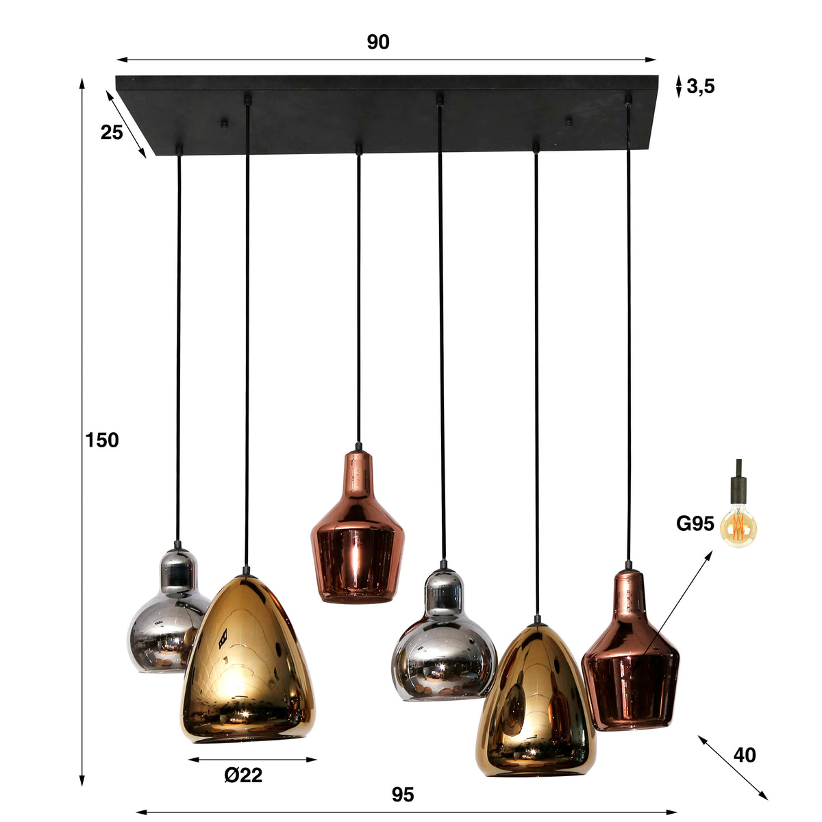 Hanging lamps - Industrial Hanging Lamp Pam Colored Glass Mixed 6 - Lights - Dimehouse
