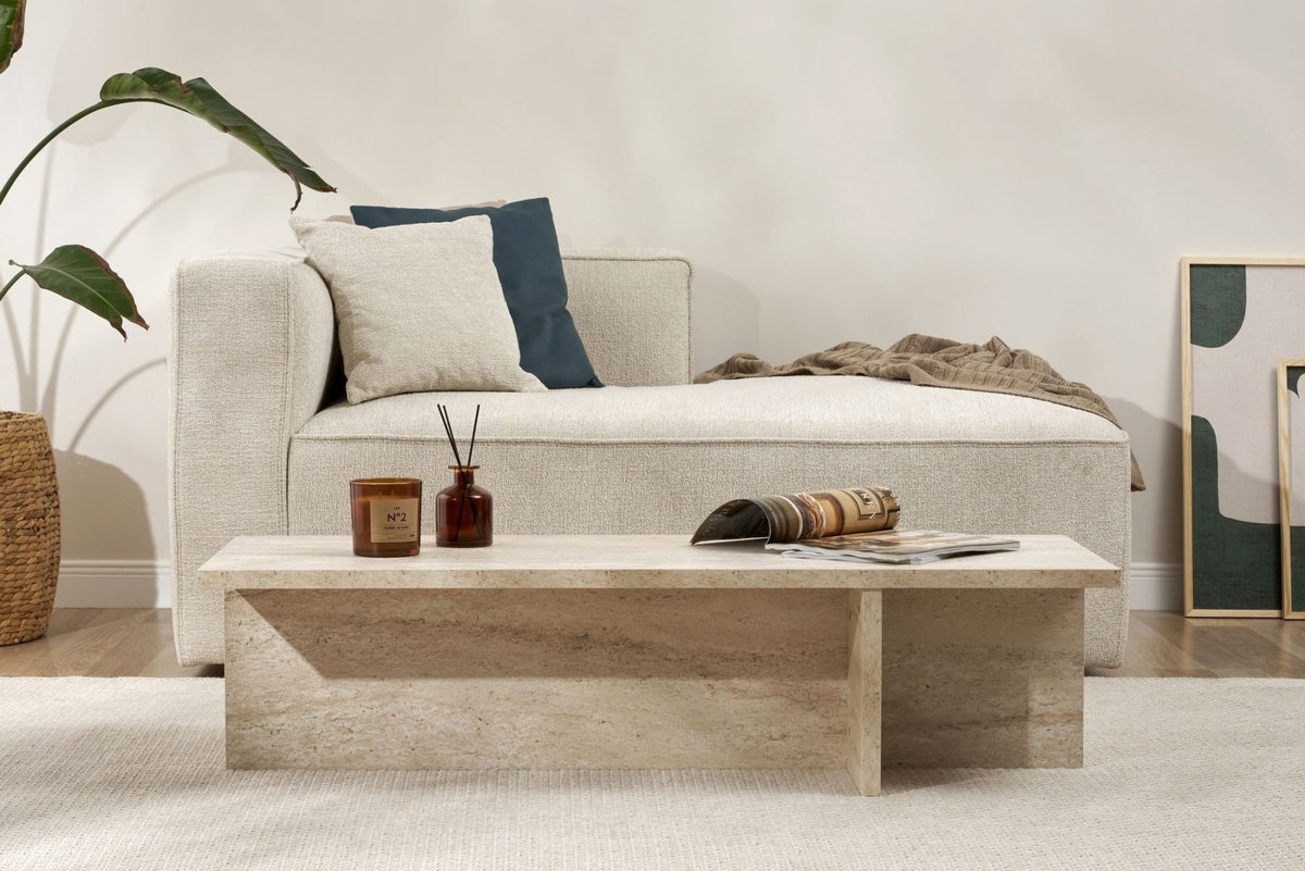 Coffee tables - Rectangular coffee table travertine melamine - 120x45x30 cm - Portland - Dimehouse
