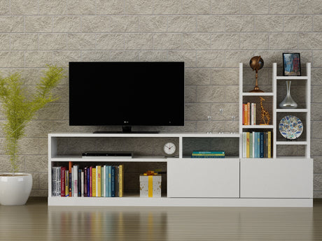 TV Furniture - TV Furniture Set Dolunay White Melamine 164.4x91.3x25 cm - Dimehouse