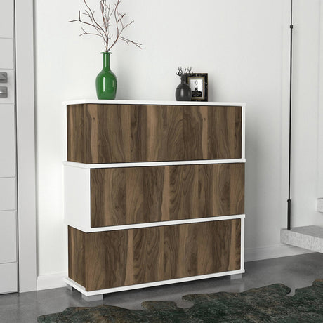 Shoe cabinets - Shoe cabinet Napolyon White Walnut Melamine 90x93x30 cm - Dimehouse