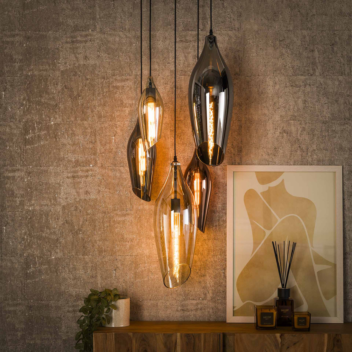 Hanging lamps - Modern Hanging Lamp Coco stepped 5 - light colored glass - Dimehouse