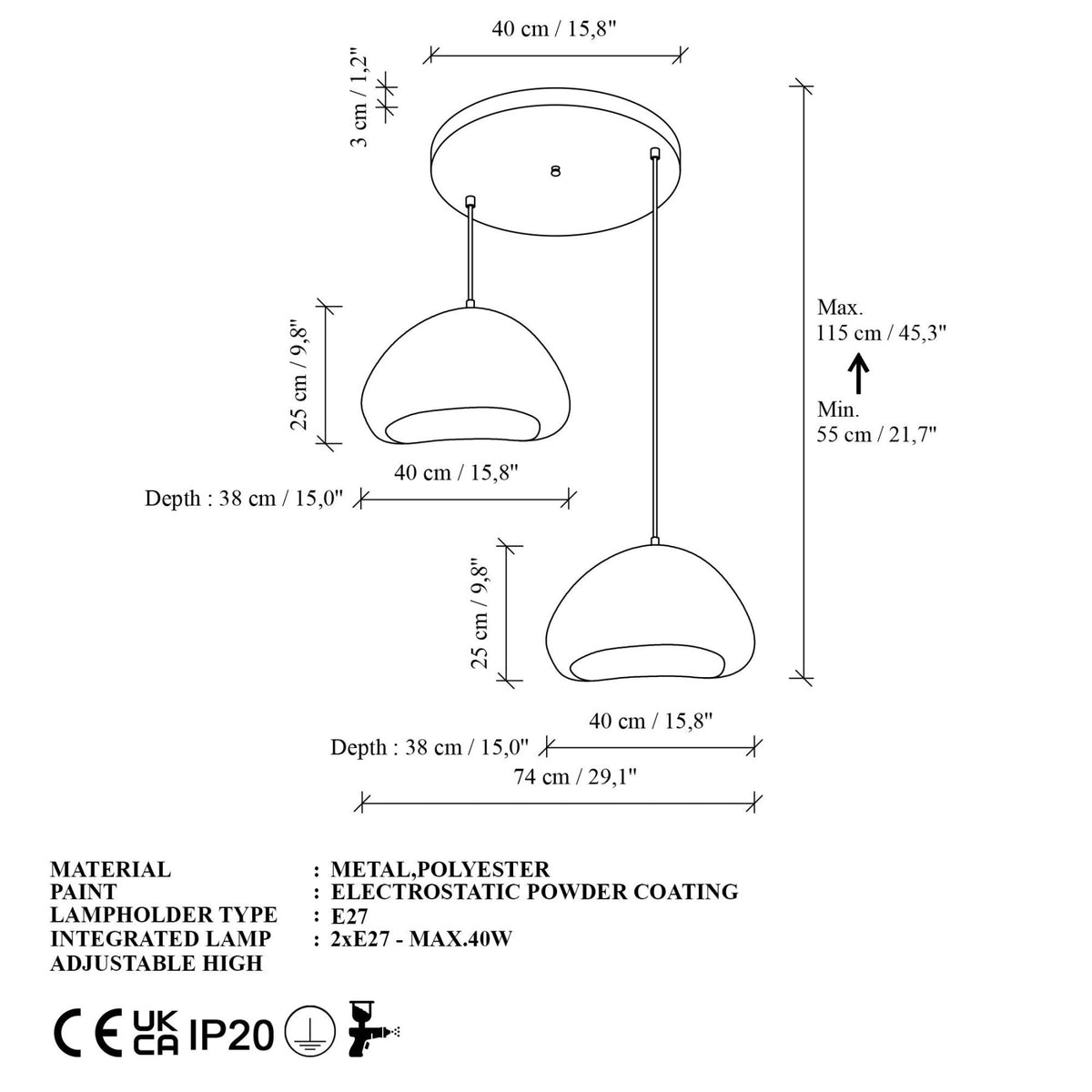 LORA-40-40-T-LUNA White Fiberglass Cap