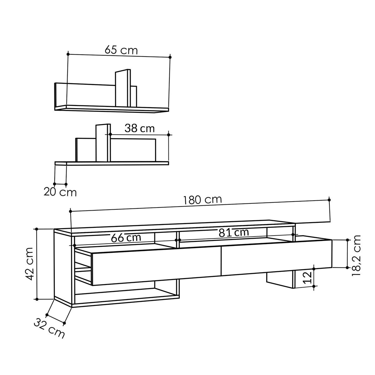 TV Furniture - TV Furniture Set Gara Mokka Melamine 180x42x32 cm - Dimehouse