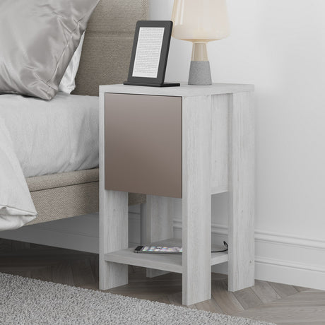Bedside tables - Bedside table Ema White Mocha Melamine 30x55x30 cm - Dimehouse