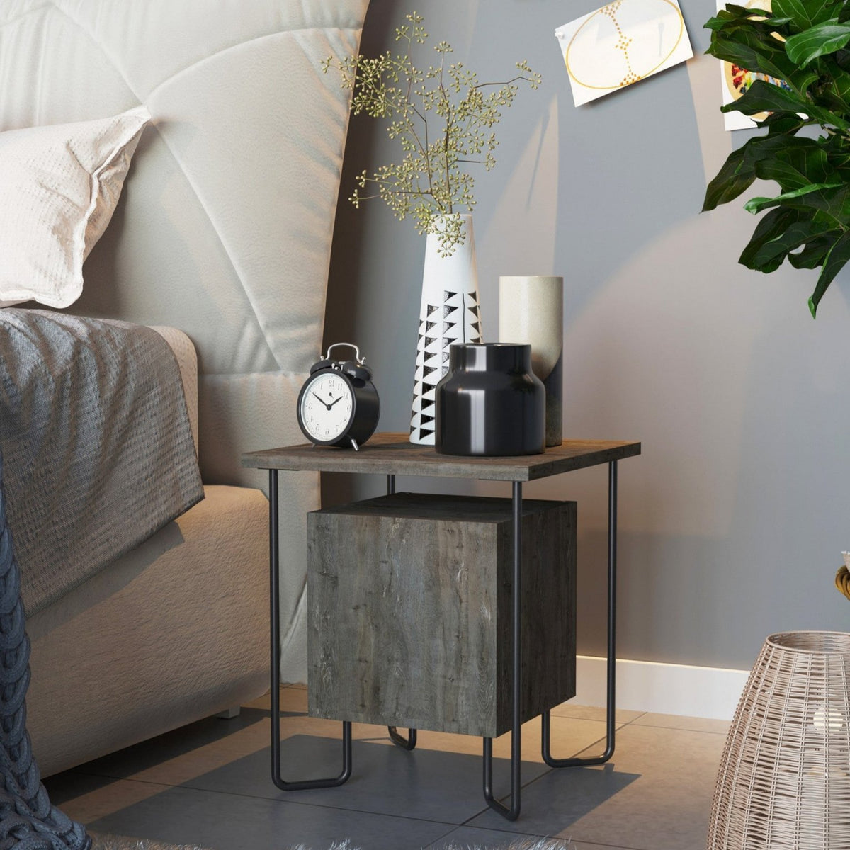Bedside tables - Bedside table Acres Dark brown Melamine 40x45x40 cm - Dimehouse