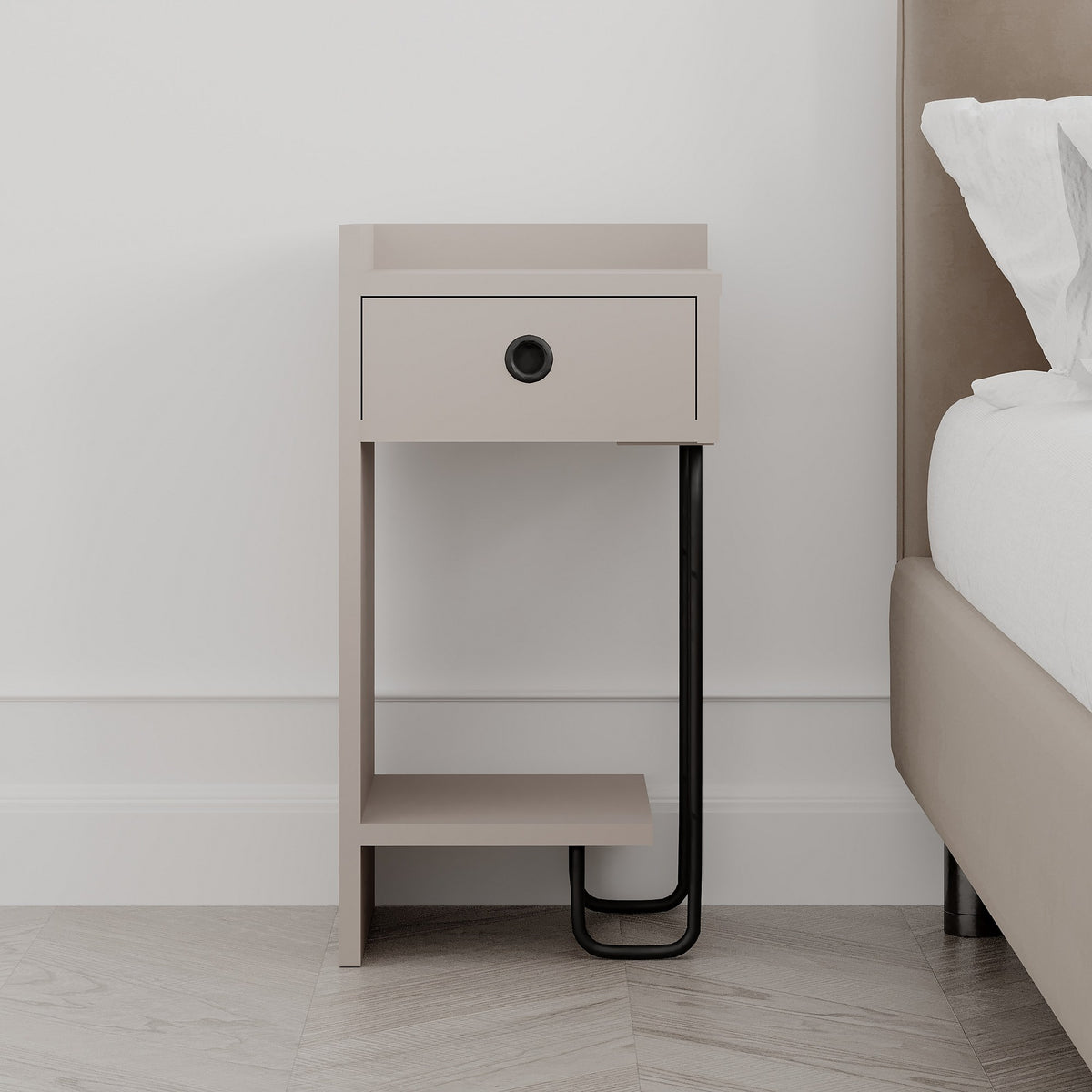 Bedside tables - Bedside table Sirius Left Mocha Melamine 32x61x30 cm - Dimehouse