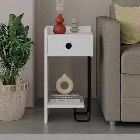 Bedside tables - Bedside table Sirius Left White Melamine 32x61x30 cm - Dimehouse