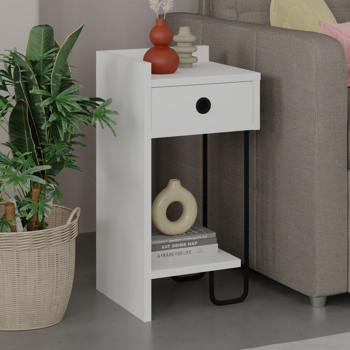 Bedside tables - Bedside table Sirius Left White Melamine 32x61x30 cm - Dimehouse