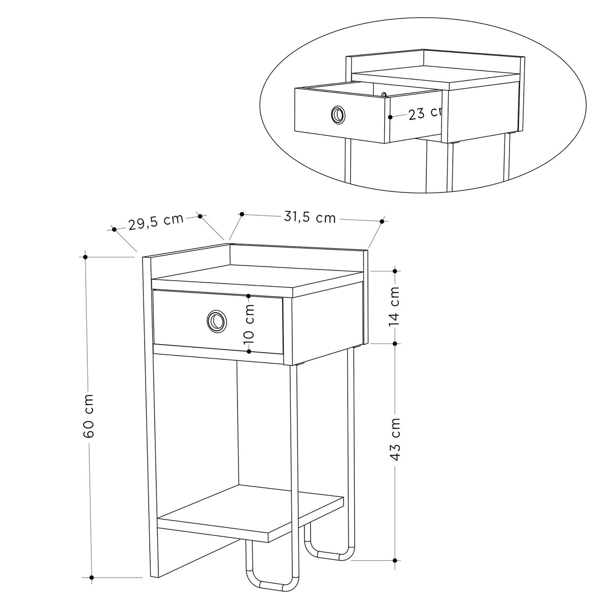 Bedside tables - Bedside table Sirius Left White Melamine 32x61x30 cm - Dimehouse