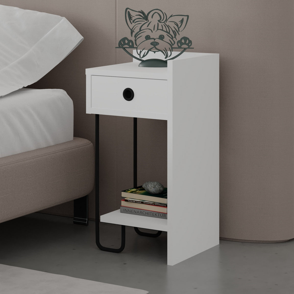 Bedside tables - Bedside table Sirius Right White Melamine 32x61x30 cm - Dimehouse