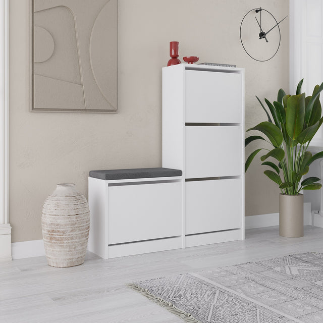 Shoe cabinets - Shoe cabinet Dude White Melamine 105x118.5x26 cm - Dimehouse