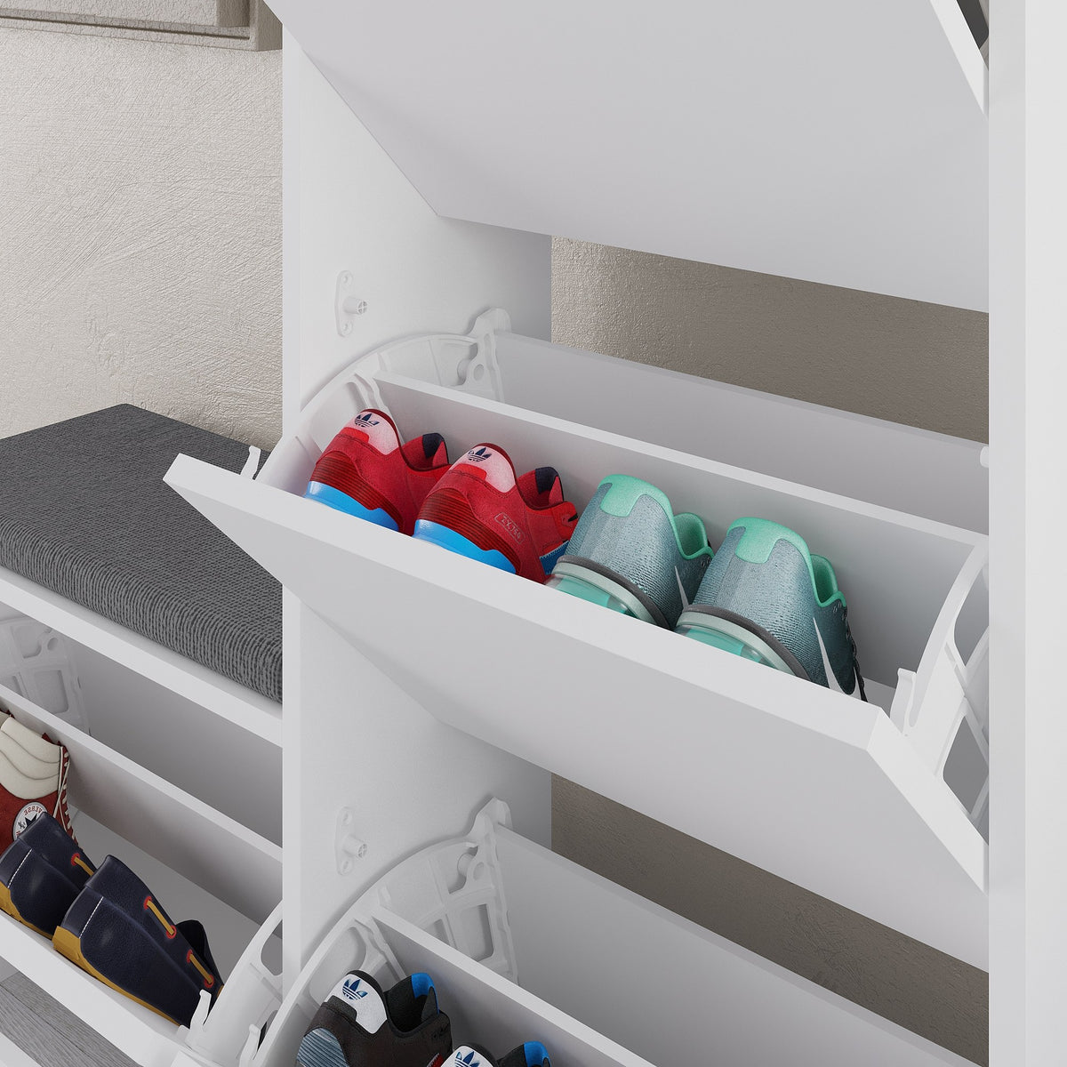 Shoe cabinets - Shoe cabinet Dude White Melamine 105x118.5x26 cm - Dimehouse
