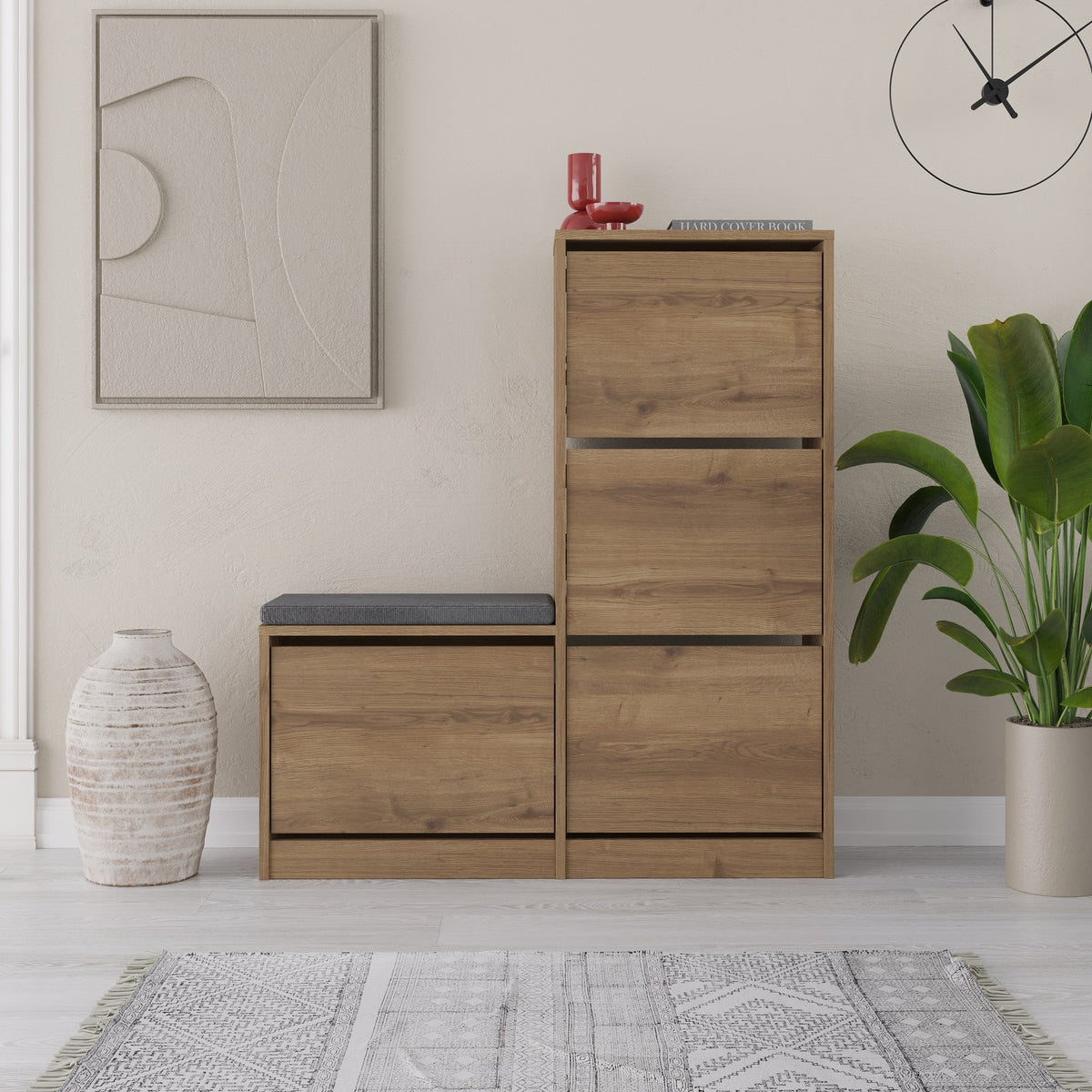 Shoe cabinets - Shoe cabinet Dude Natural Melamine 105x118.5x26 cm - Dimehouse