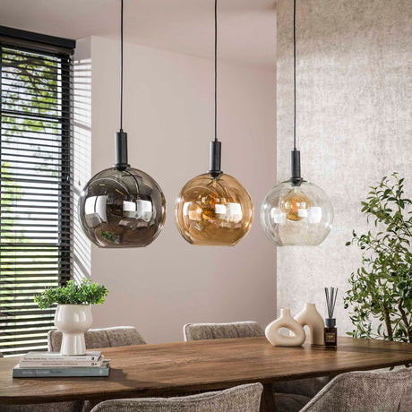 Hanging lamps - Hanging lamp 3 - light colored glass black metal Valeo 115 cm - Dimehouse