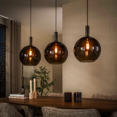 Hanging lamps - Hanging lamp 3 - light brown glass black metal Valeo 115 cm - Dimehouse