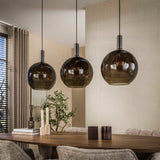 Hanging lamps - Hanging lamp 3 - light brown glass black metal Valeo 115 cm - Dimehouse