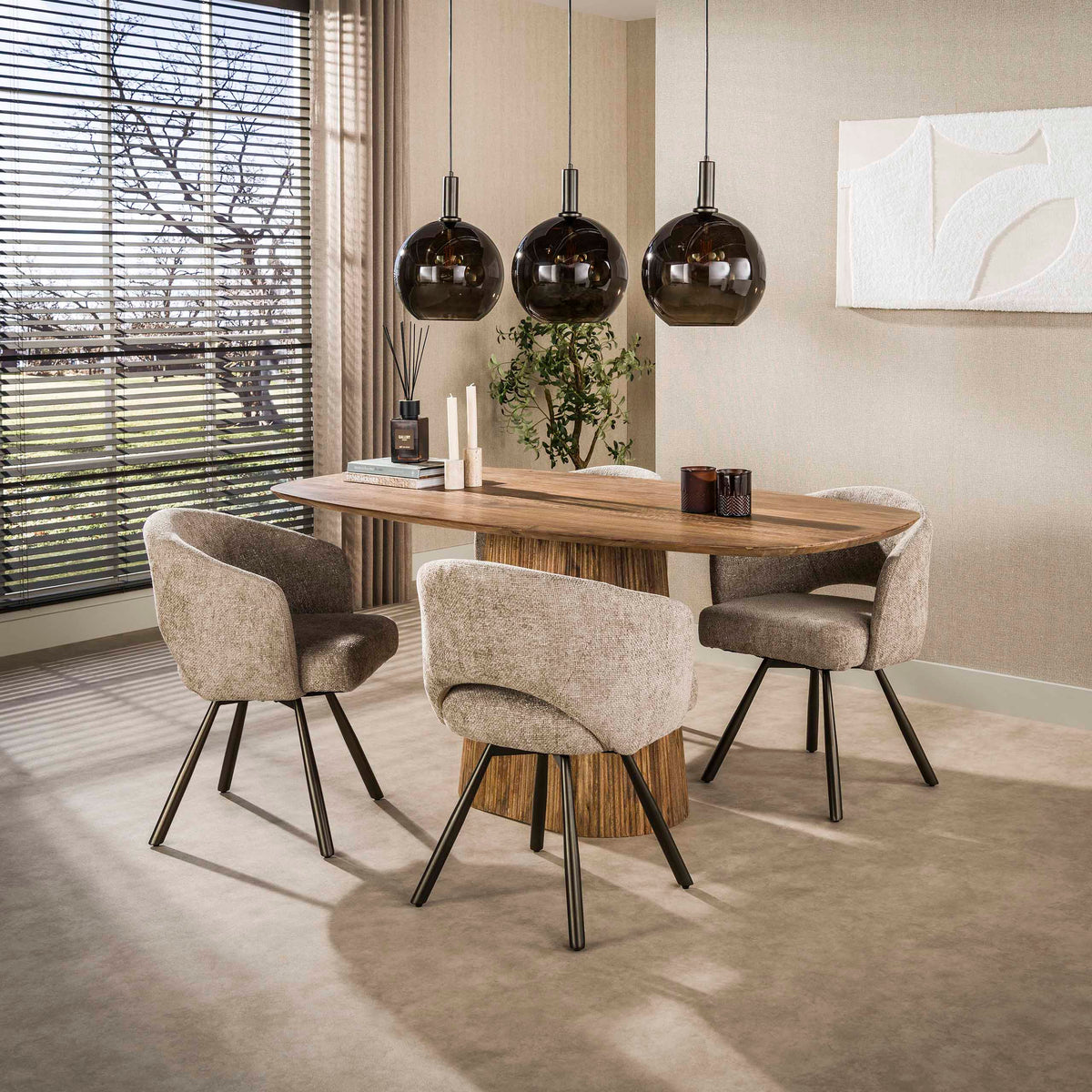 Hanging lamps - Hanging lamp 3 - light brown glass black metal Valeo 115 cm - Dimehouse