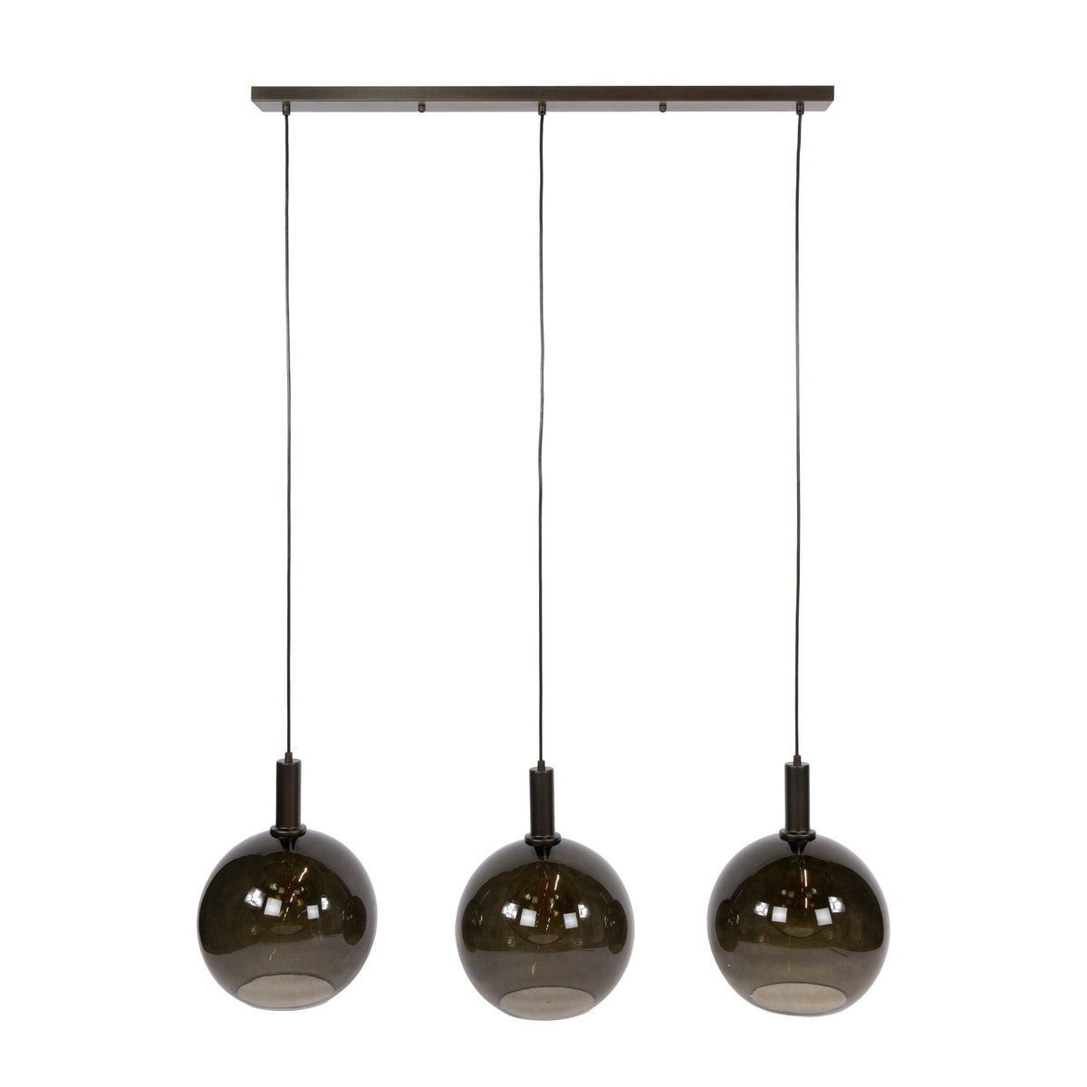 Hanging lamps - Hanging lamp 3 - light brown glass black metal Valeo 115 cm - Dimehouse