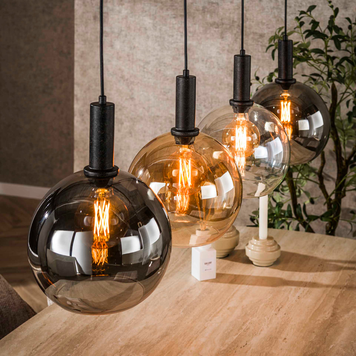 Hanging lamps - Hanging lamp 4 - light colored glass black metal Valeo 135 cm - Dimehouse