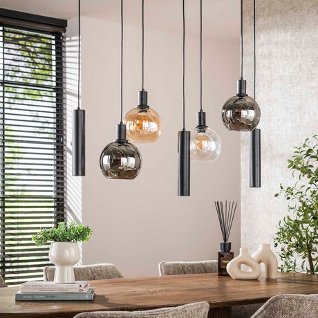 Hanging lamps - Hanging lamp 7 - light colored glass black metal Valeo 110 cm - Dimehouse