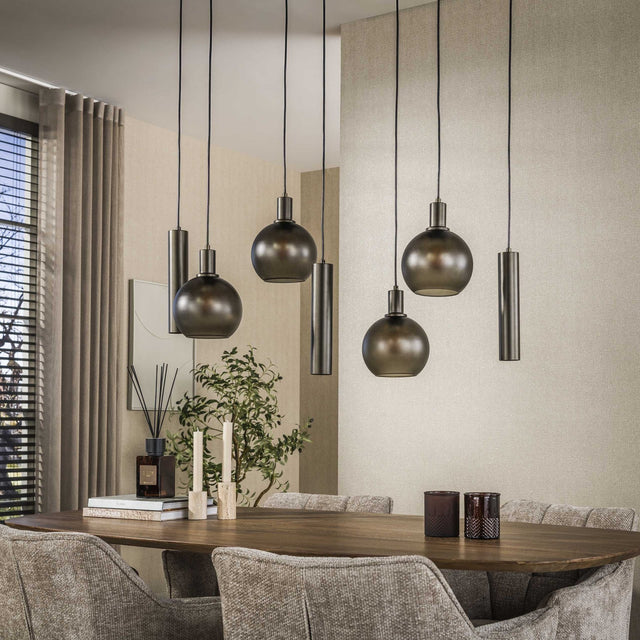 Hanging lamps - Hanging lamp 7 - light brown frosted glass bronze metal Valeo 110 cm - Dimehouse