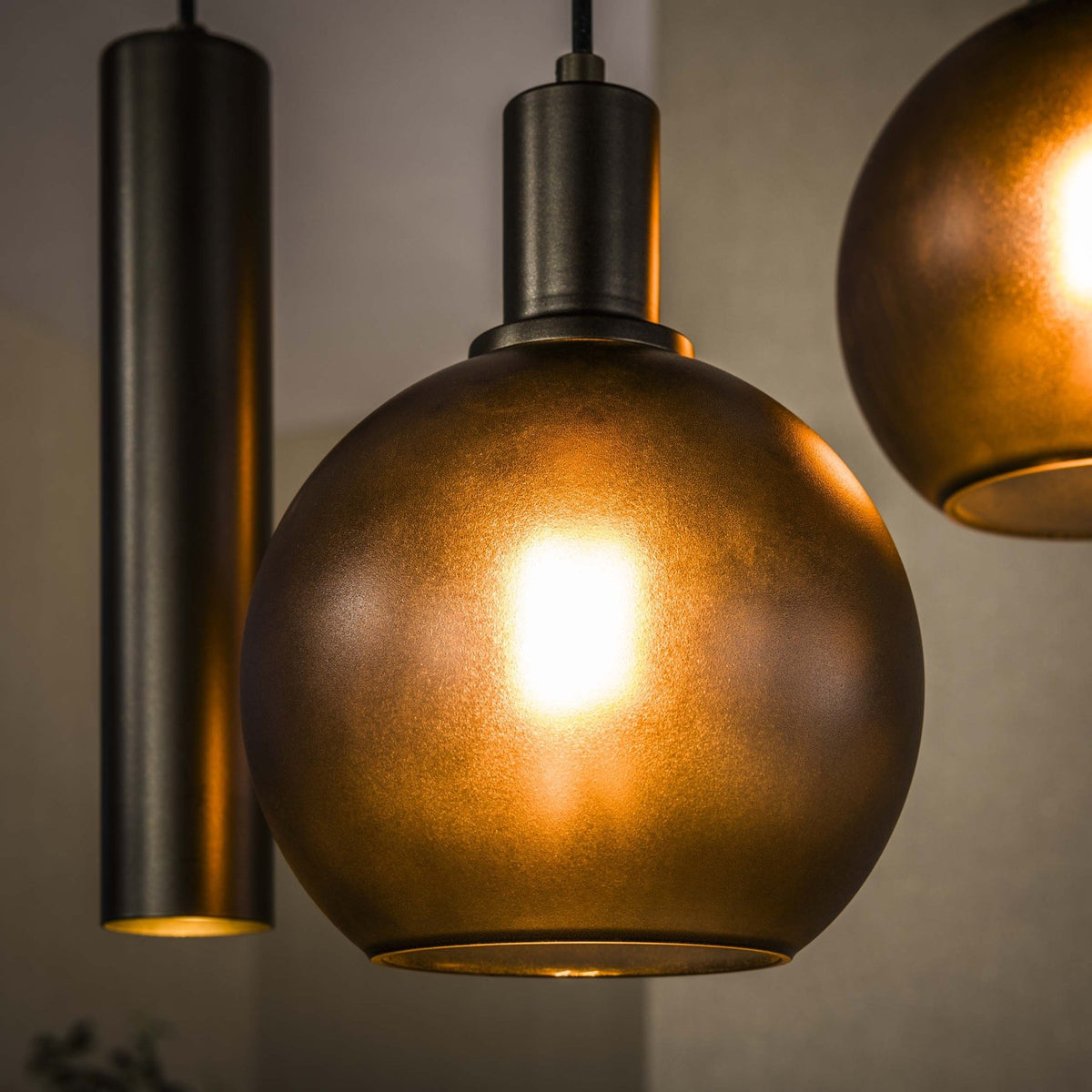 Hanging lamps - Hanging lamp 7 - light brown frosted glass bronze metal Valeo 110 cm - Dimehouse