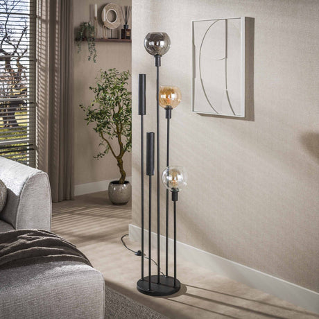 Floor lamps - Floor lamp 5 - light stepped colored glass black metal Valeo - Dimehouse