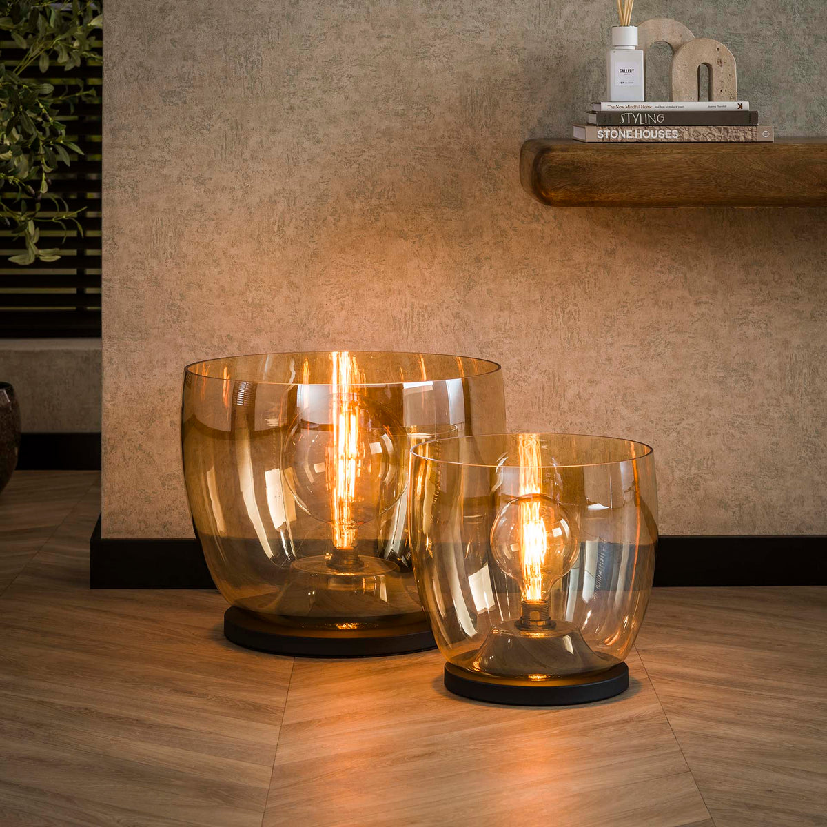 Floor lamps - Floor lamp Dain UP XXL Amber-colored glass - Dimehouse