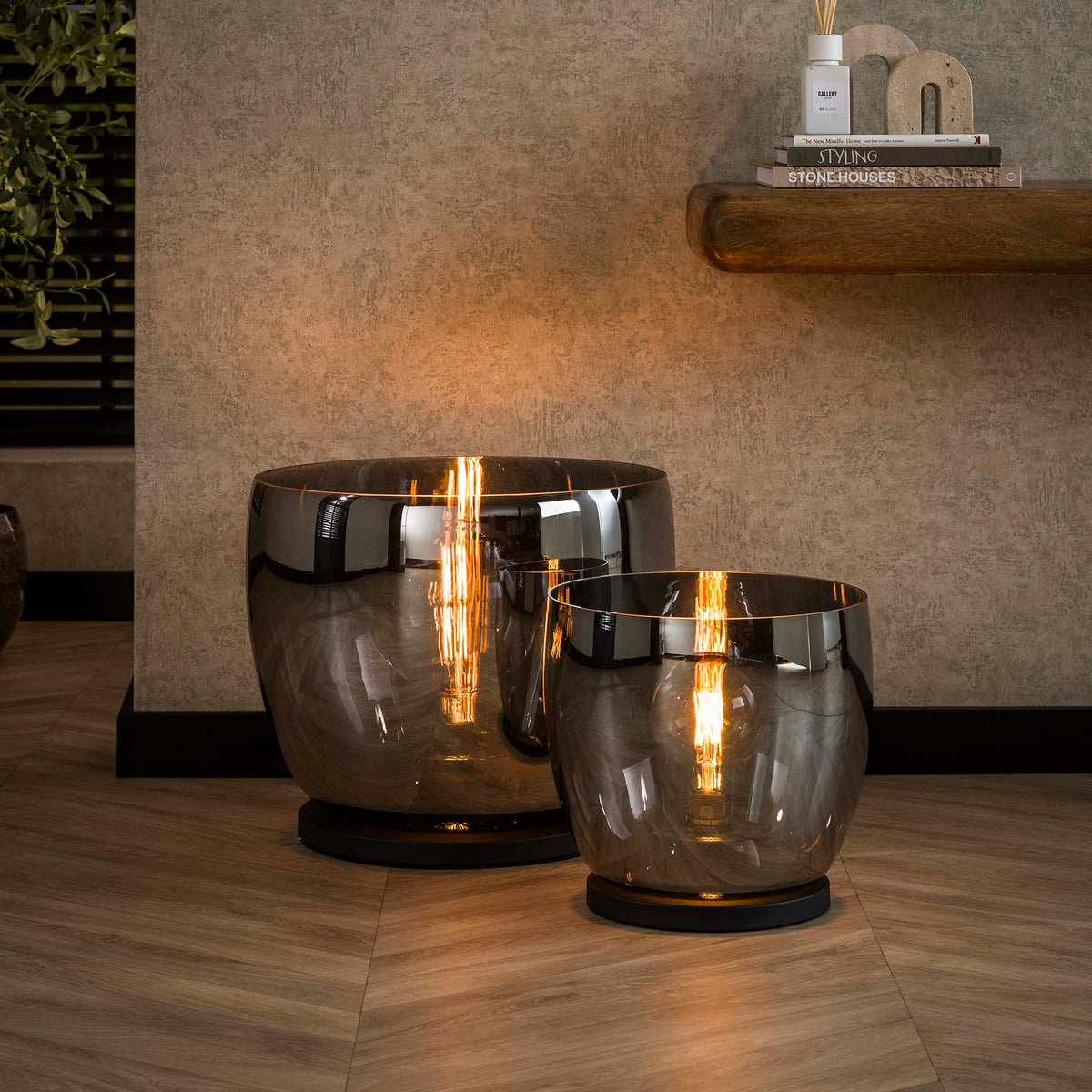 Floor lamps - Floor lamp Dain UP XXL Chrome-colored glass - Dimehouse