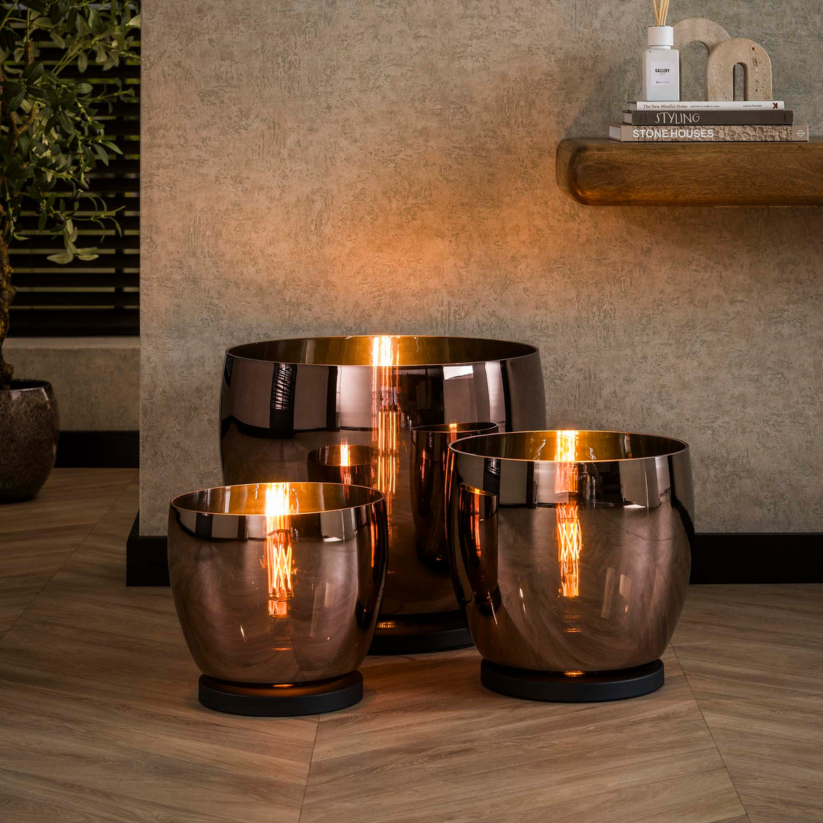 Floor lamps - Floor lamp Dain UP XXL Copper-colored glass - Dimehouse