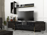 TV Furniture - TV Furniture Set Veyron Black Gold Melamine 180x45x32.3 cm - Dimehouse