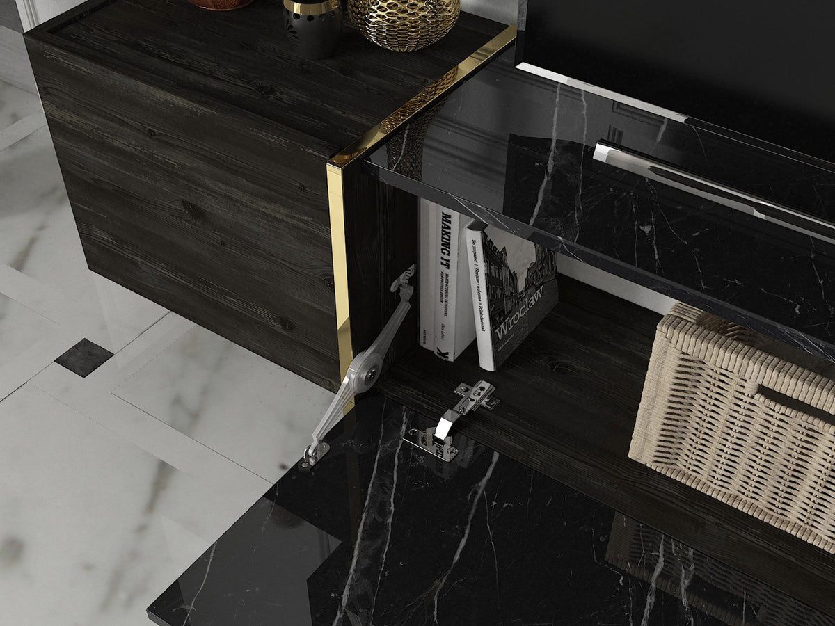 TV Furniture - TV Furniture Set Veyron Black Gold Melamine 180x45x32.3 cm - Dimehouse